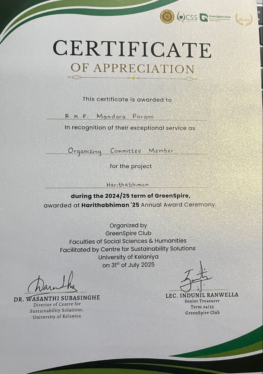 Certificate of Appreciation, Organizing Committee Member